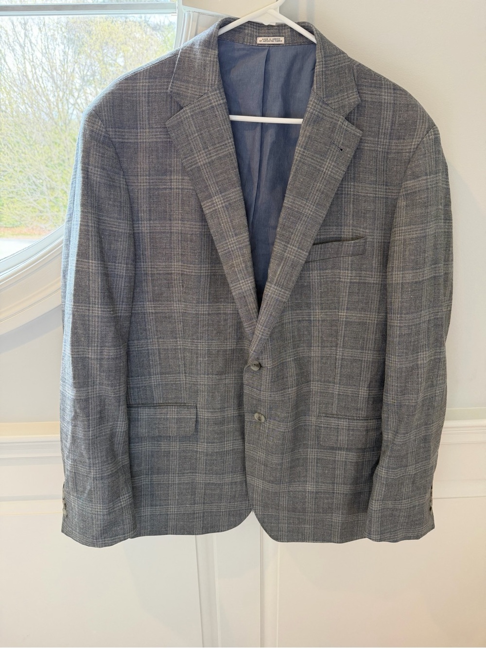 Joseph Abboud 46R Men's Gray Plaid Two-Button Blazer, wool/silk/linen